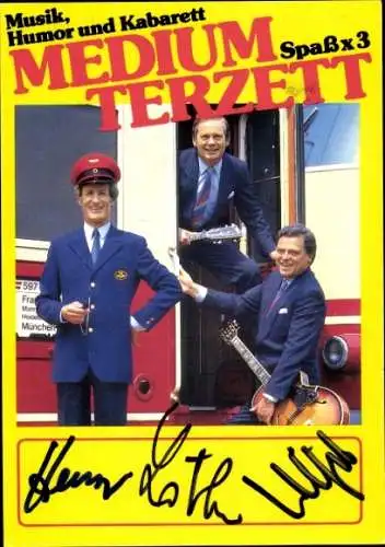 Ak Schauspieler und Sänger Medium Terzett, Portrait, Autogramm, Werbung Bahn