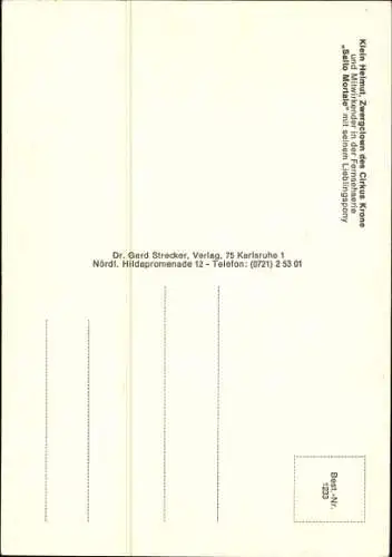 Ak Klein Helmut, Zwergclown des Zirkus Krone, Salto Mortale, Lieblingspony, Autogramm