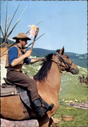 Ak Karl May, Szene aus Winnetou II. Teil, Die Verbrecher legen Feuer an die Wigwams