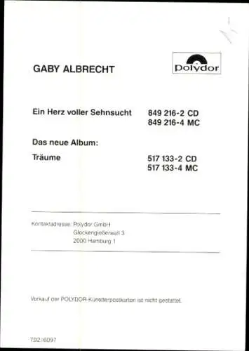 Ak Schauspielerin und Sängerin Gaby Albrecht, Portrait, Autogramm