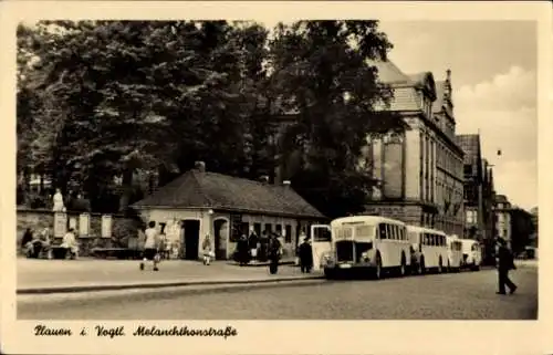 Ak Plauen im Vogtland, Partie in der Melanchthonstraße, Haltestelle, Busse