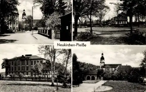 Ak Neukirchen an der Pleiße, Kirche, Schloss, Straßenpartie