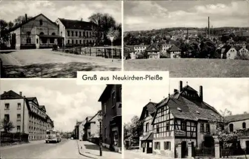 Ak Neukirchen an der Pleiße, Teilansicht, Gasthof, Straßenblick, Bus