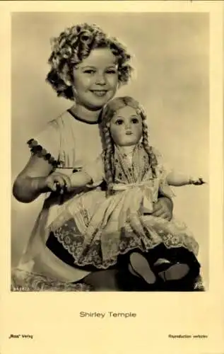 Ak Schauspielerin Shirley Temple, Portrait mit Puppe