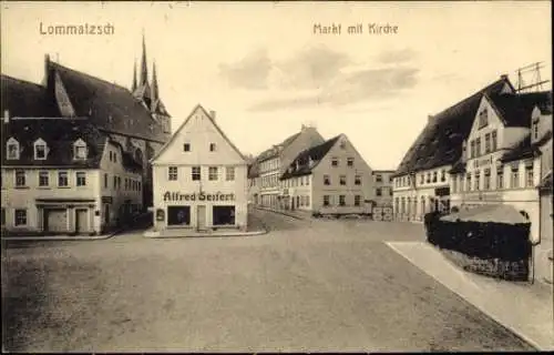 Ak Lommatzsch in Sachsen, Markt, Kirche