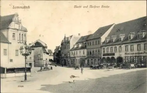 Ak Lommatzsch in Sachsen, Markt, Meißner Straße, Hotel