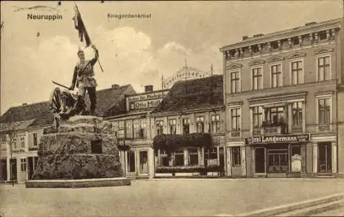 Ak Neuruppin in Brandenburg, Kriegerdenkmal, Geschäfte, Konditorei, Photoatelier