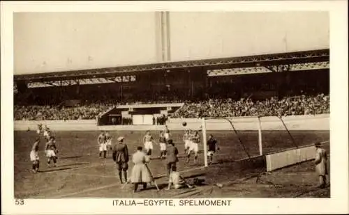 Ak Amsterdam, Olympische Spiele 1928, Fußballspiel Italien Ägypten