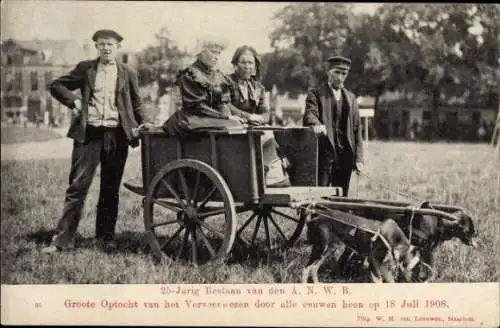 Ak Belgien, 25-jähriges Bestehen des ANWB, Festumzug des Fuhrwesens 1908, Hundekarren