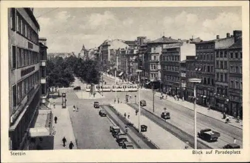 Ak Szczecin Stettin Pommern, Paradeplatz, Straßenbahn