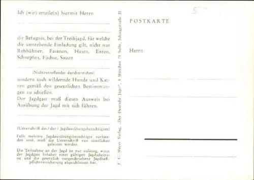 Künstler Ak Einladung zur Treibjagd, Jagdmotiv, Hasenjagd
