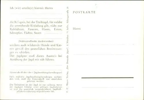 Künstler Ak Einladung zur Treibjagd, Jagdmotiv, Winter