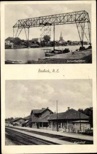 Ak Basbeck an der Niederelbe Hemmoor, Schwebefähre, Bahnhof Gleisseite