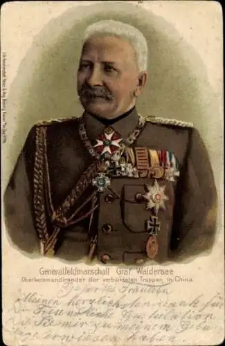 Litho Generalfeldmarschall Graf Alfred von Waldersee, Oberkommandant d. verbündeten Truppen in China