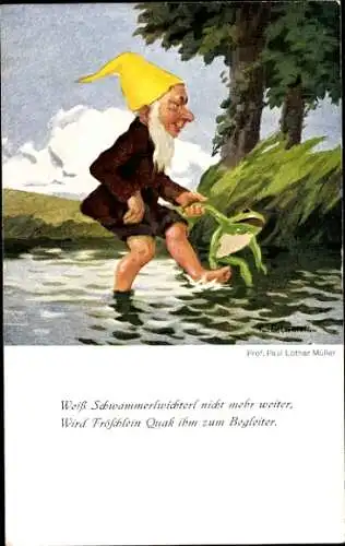 Künstler Ak Müller, Paul Lothar, Weiß Schwammerlwichterl nicht mehr weiter, wird Fröschlein Quak