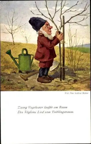 Künstler Ak Müller, Paul Lothar, Zwerg Vogelvater