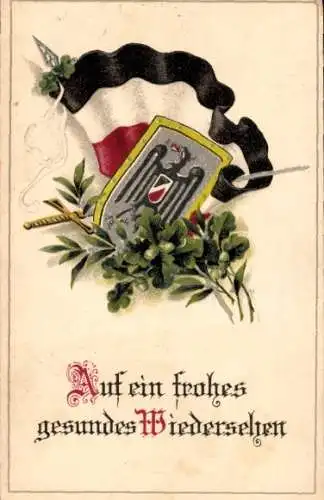 Wappen Ak Auf ein frohes gesundes Wiedersehen, Fahne