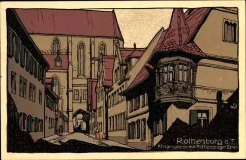 Steindruck Ak Rothenburg ob der Tauber Mittelfranken, Klingengasse mit Rothenburger Erker