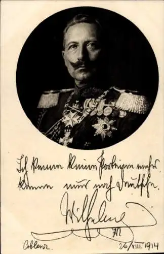 Ak Kaiser Wilhelm II., Portrait, Ich kenne keine Parteien mehr, Zitat 1914