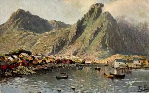 Künstler Ak Svolvaer Lofoten Norwegen, Hafen, Tuck No. 221 B