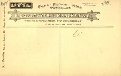Ak Bruxelles Brüssel, P. Oortmeyer, L. Mercken & Co, Büro