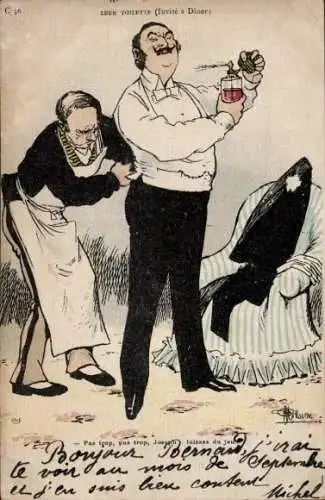 Künstler Ak Guillaume, Albert, Diener hilt Mann beim Ankleiden, Parfum