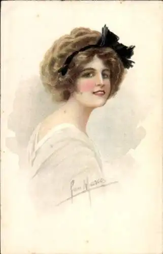 Künstler Ak Portrait einer jungen Frau mit Haarband