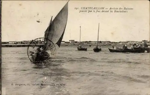 Ak Châtelaillon Charente Maritime, Arrive des Bateaux pousses par le flux devant les Boucholeurs