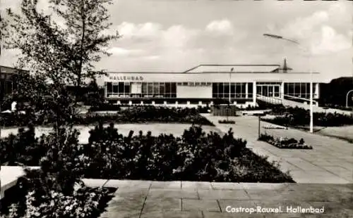 Ak Castrop Rauxel im Ruhrgebiet, Hallenbad, Außenansicht