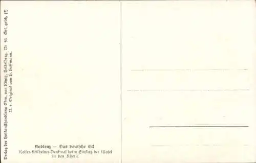 Ak Koblenz am Rhein, Deutsches Eck, Zusammenfluss Mosel Rhein, Kaiser Wilhelm Denkmal, Schiff