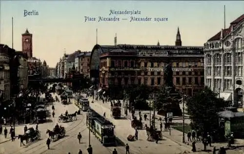 Ak Berlin Mitte, Alexanderplatz, Straßenbahnen