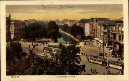 Ak Berlin Tiergarten, Potsdamer Brücke, Straßenbahnen