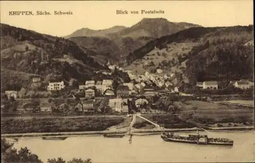 Ak Krippen Bad Schandau Sächsische Schweiz, Totalansicht, Blick von Postelwitz