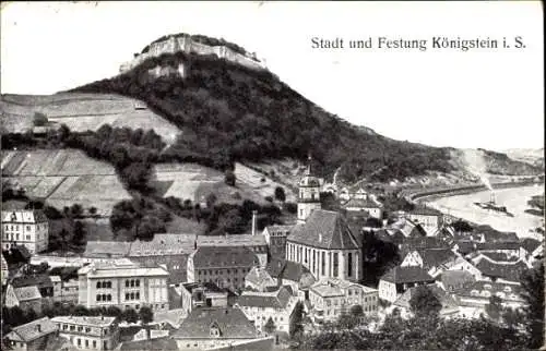Ak Königstein an der Elbe Sächsische Schweiz, Totalansicht, Festung
