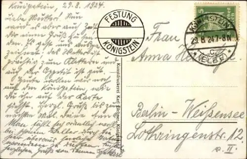 Ak Königstein an der Elbe Sächsische Schweiz, Totalansicht, Festung