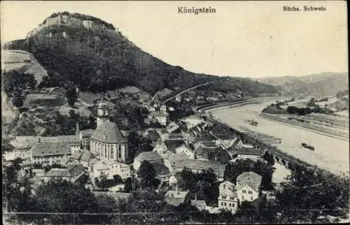 Ak Königstein an der Elbe Sächsische Schweiz, Totalansicht