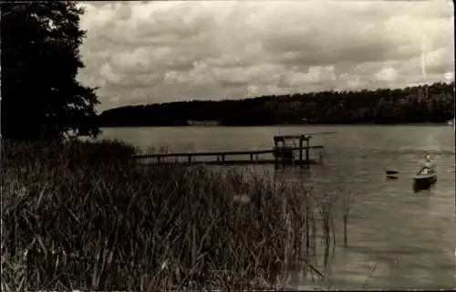 Ak Seilershof Gransee in der Mark, Kl. Wentow-See, Panorama, Steg, Ruderboot