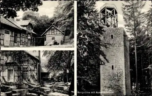 Ak Lichtenberg Salzgitter in Niedersachsen, Bergrestaurant Burgberg, Burgruine mit Aussichtsturm