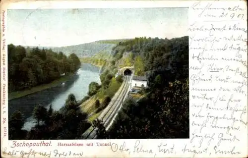 Ak Braunsdorf Niederwiesa Sachsen, Harrasfelsen im Zschopautal, Tunnel