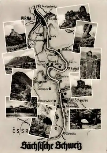 Ak Wehlen an der Elbe Sächsische Schweiz, Landkarte, Schmilka, Bad Schandau, Kuhstall, Königstein