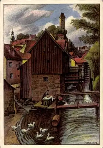 Künstler Ak Neuhaus an der Pegnitz Mittelfranken, alte Mühle