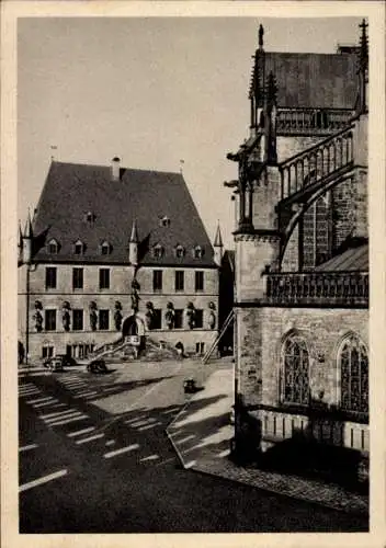 Ak Osnabrück in Niedersachsen, Marktplatz, Kirche u. Rathaus