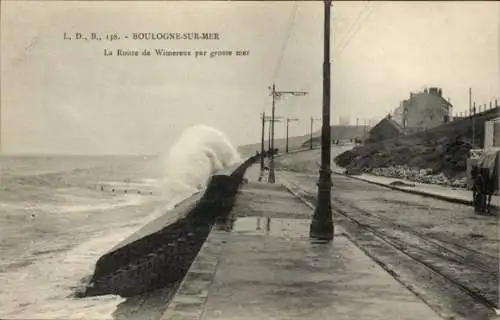 Ak Boulogne sur Mer Pas de Calais, Route de Wimereux bei schwerem Seegang