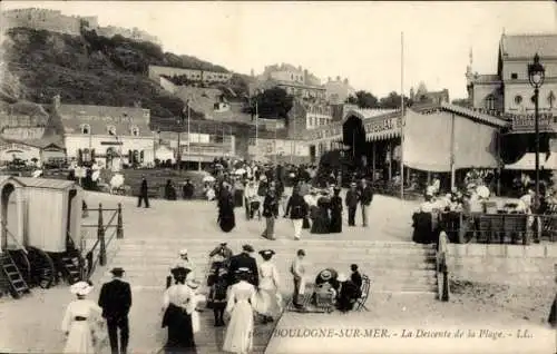 Ak Boulogne sur Mer Pas de Calais, Abstieg vom Strand