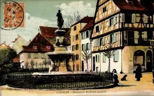 Ak Colmar Kolmar Alsace Haut Rhin, Rosselmann-Denkmal