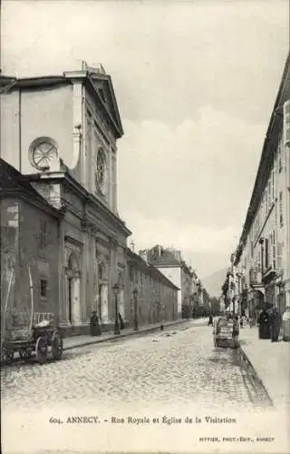 Ak Annecy Haute Savoie, Rue Royale, Kirche Mariä Heimsuchung