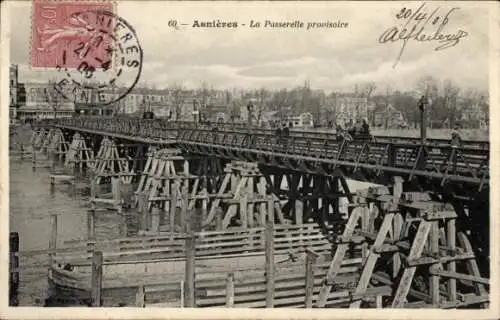 Ak Asnières-sur-Seine Hauts-de-Seine, Temporäre Fußgängerbrücke