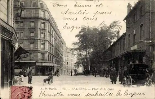 Ak Asnières-sur-Seine Hauts-de-Seine, Place de la Gare