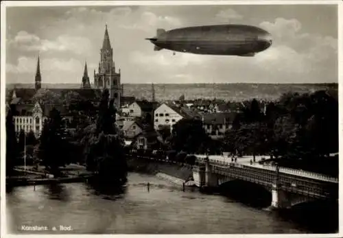 Ak Konstanz am Bodensee, Zeppelin, Türme, Brücke