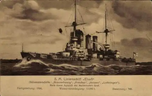 Ak Deutsches Kriegsschiff, S.M. Linienschiff Elsass, Kaiserliche Marine